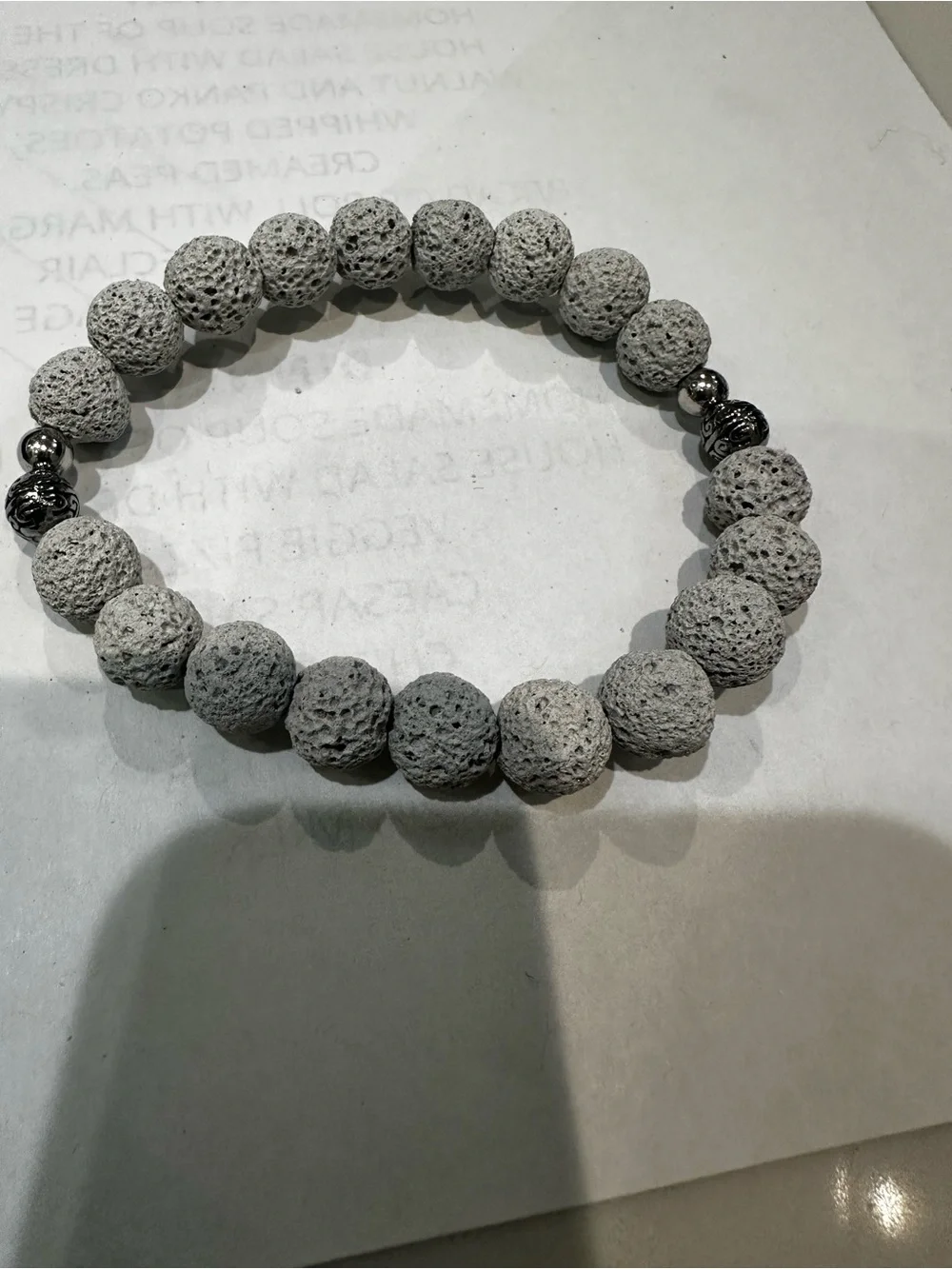 2 pcs Gray Lava Stone Beaded Stretch Bracelet - Unisex